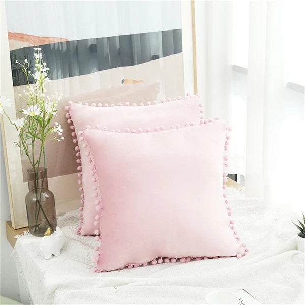 Pom Pom Velvet Cushion Covers Soft Throw Pillow Cases Sofa Car Bed Home Decor