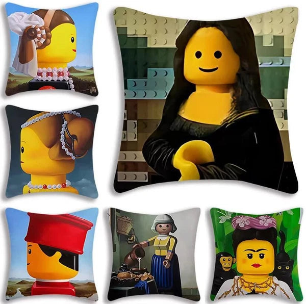 Mona Lisa Legos Pillow Covers Cartoon Sofa Decor Home Print Cute Cushion Cover