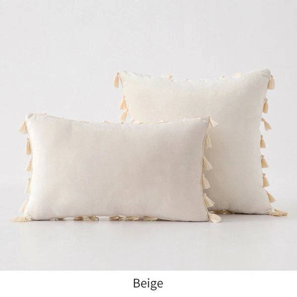 Tassel Velvet Sofa Pillow Cover Solid Plush Sofa Cushion Cover Fringe Pillowcase
