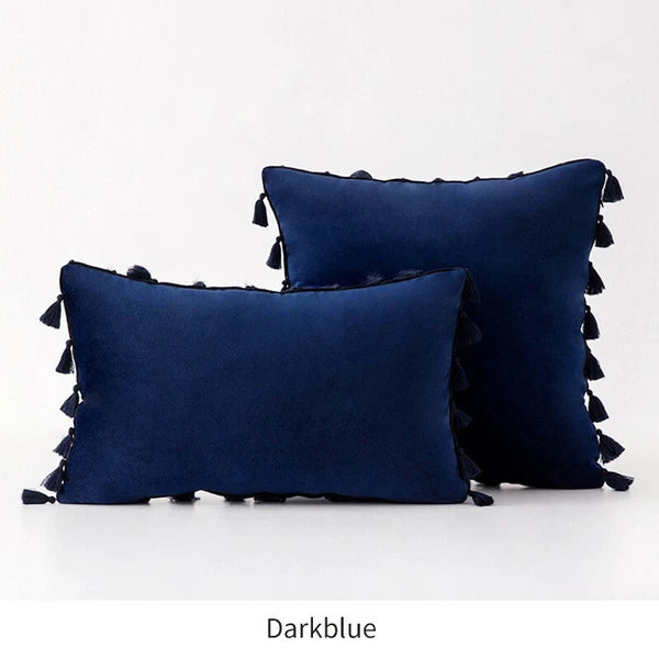 Tassel Velvet Sofa Pillow Cover Solid Plush Sofa Cushion Cover Fringe Pillowcase