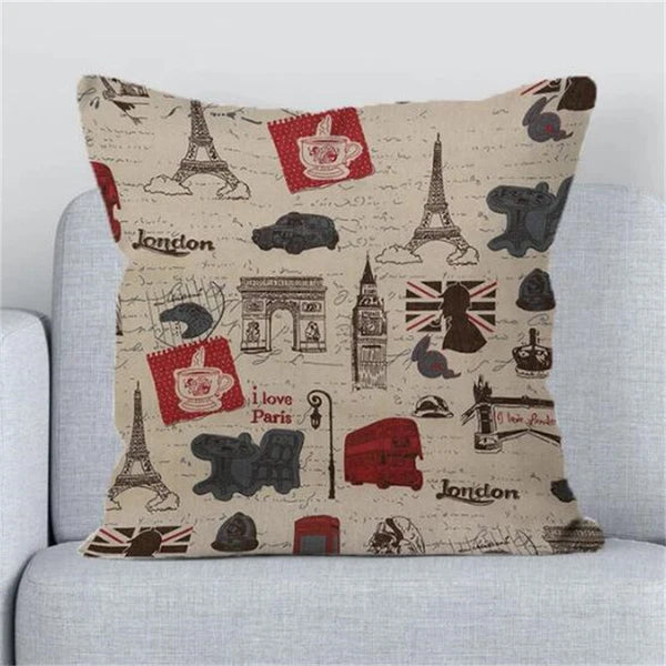 Cushions Covers for Bed London Paris Scenic Print Sofa Fall Pillow Cases Decor