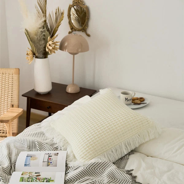 Pom Pom Cushion Cover Knitted Sofa Bed Throw Pillow Case Tassel Knit 45cm x 45cm