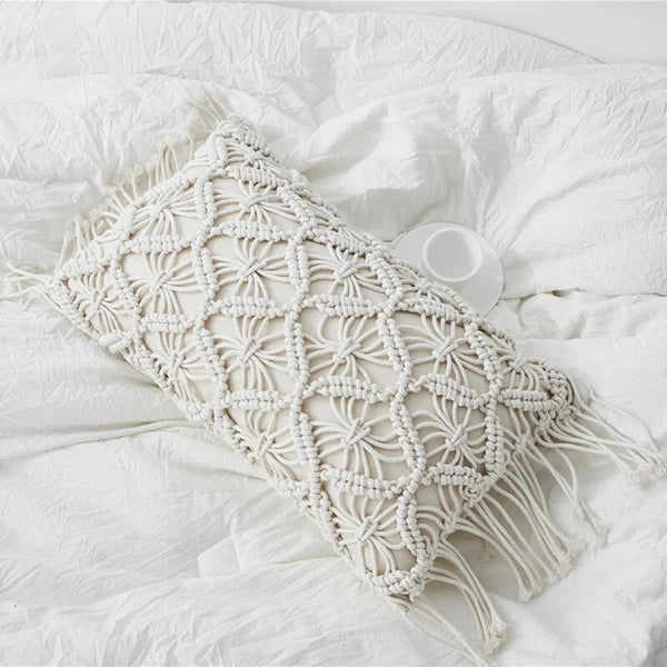 Handmade Woven Pillowcase Sofa Throw Cushion Cover Tassel Pillow Case Bedroom