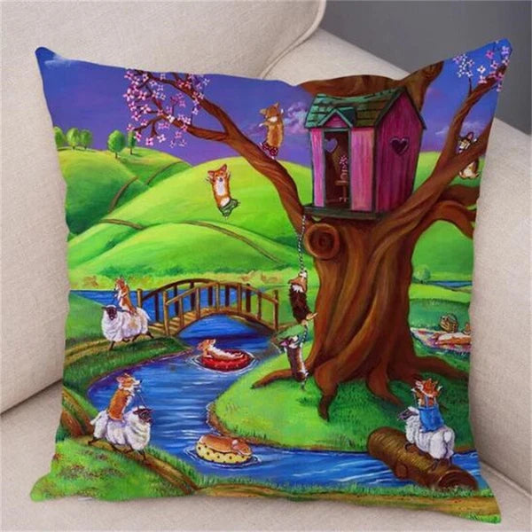 Short Plush Corgi Pembroke Cushion Cover for Sofa Room Decor Dog Pillowcase