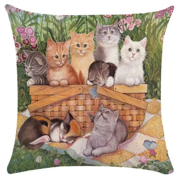 Cute Cat Pillowcase Art Kitty Paint Pillow Cover for Bed Sofa Cushion Home Decor