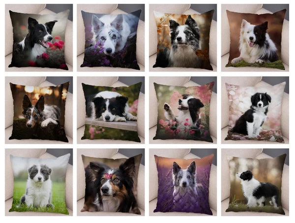 Cute Pet Animal Cushion Cover Collie for Sofa Car Decor Dog Print Pillow Case