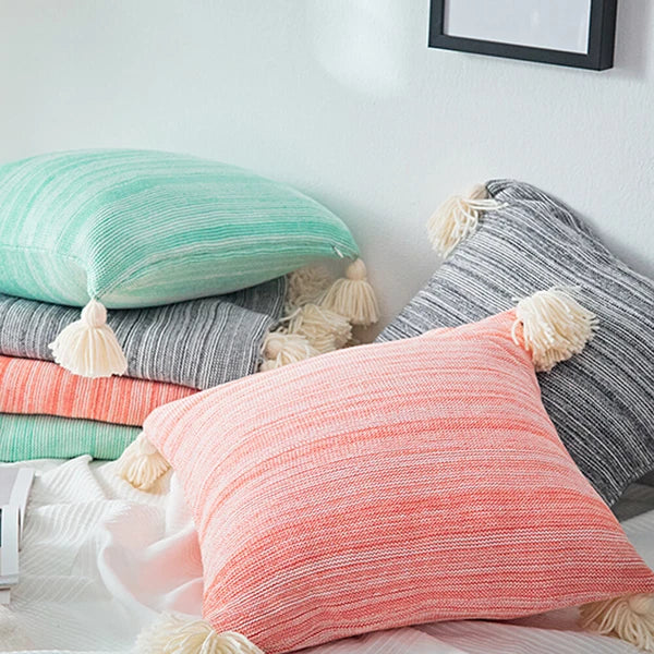 45cm Square Pillowcase Sofa Bed Waist Cushion Cover Tassel Pillow Case Decor 1pc