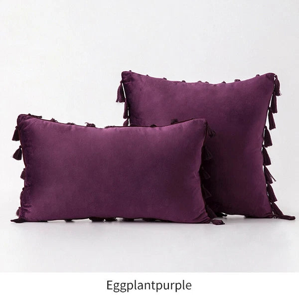 Tassel Velvet Sofa Pillow Cover Solid Plush Sofa Cushion Cover Fringe Pillowcase