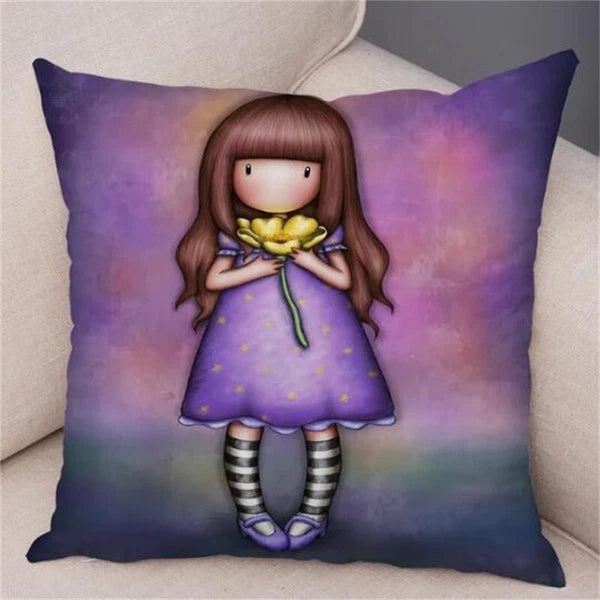 Cute Cartoon Little Girl Decor Lovely Cushion Cover for Sofa Home Pillow Case