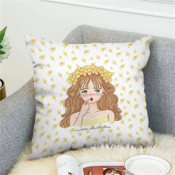 Anime Cartoon Mikko Illustrations Print Cushion Cover Sofa Home Decor Pillowcase