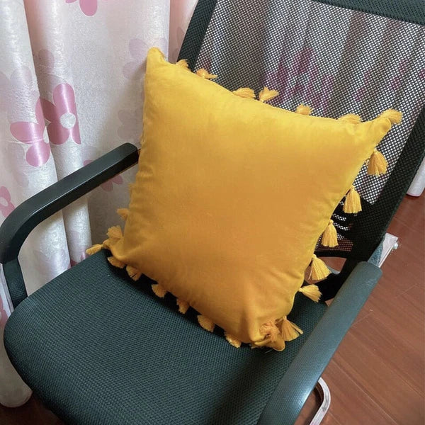 Tassel Velvet Sofa Pillow Cover Solid Plush Sofa Cushion Cover Fringe Pillowcase