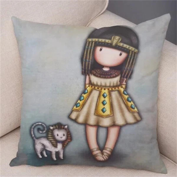 Cute Cartoon Little Girl Pillowcase Cushion Cover for Sofa Home Decor