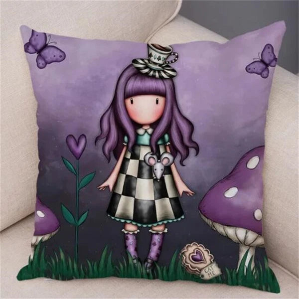 Cute Cartoon Little Girl Pillowcase Cushion Cover for Sofa Home Decor