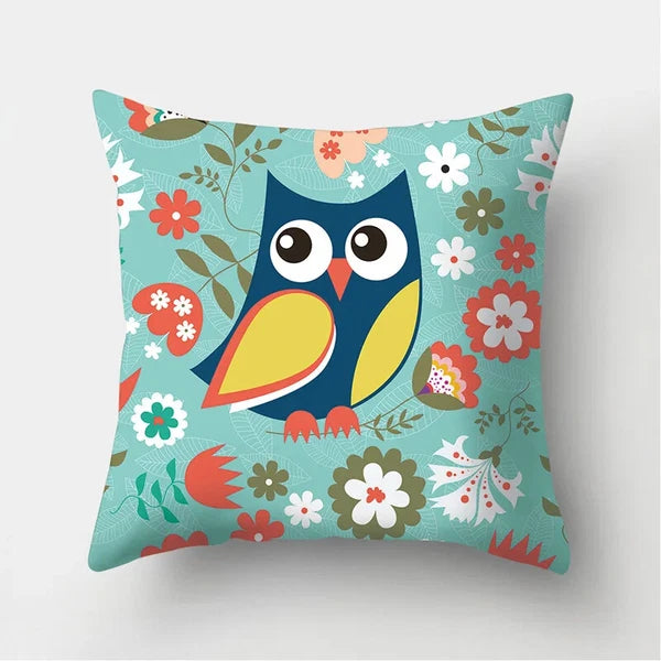 Decorative Sofa Bed Cushion Cover Owl Pattern Polyester Throw Pillow Pillowcase