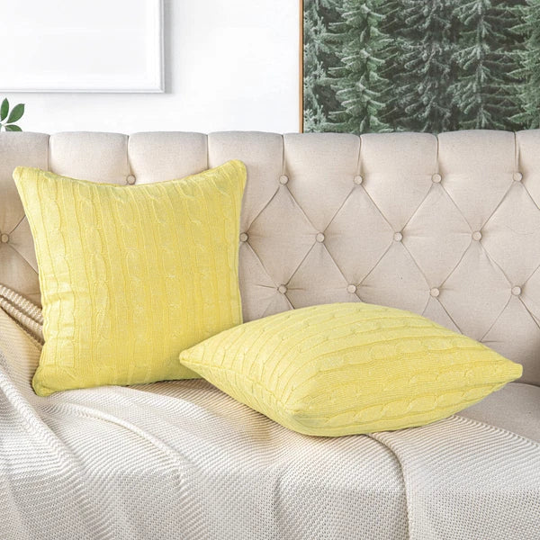 2x Cable Knit Decorative Throw Pillow Cover Square Warm Cushion Cover for Couch