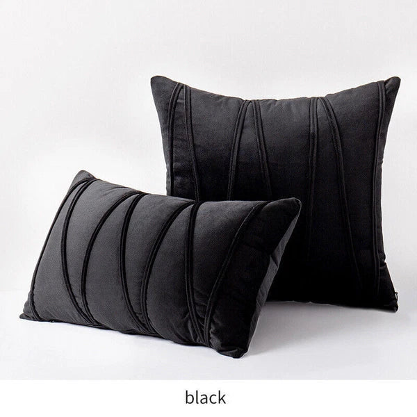 Velvet Plain Soft Cushion Cover Checks Throw Pillow Cases Sofa Home Decor