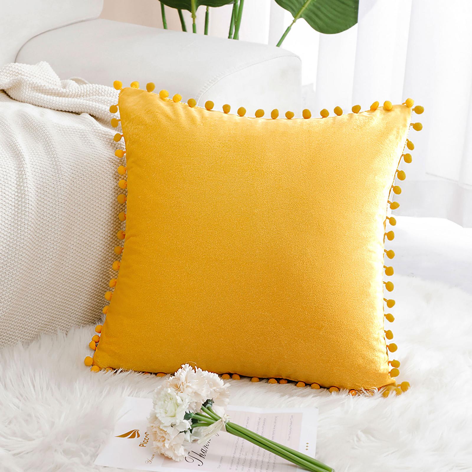 Velvet Pillow Cover with Pompoms for Sofa Bed 1PCS